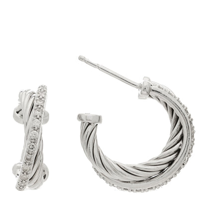 David Yurman Sterling Silver Diamond Extra Small Crossover Hoop Earrings 1 of 4