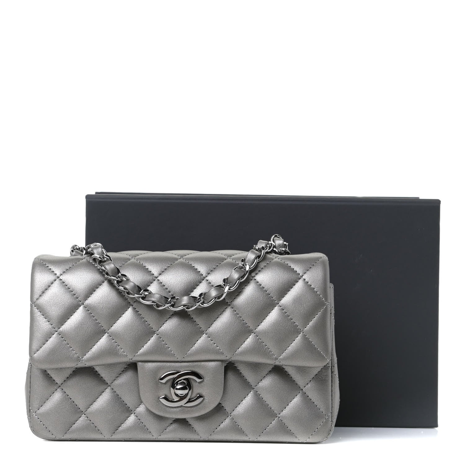 Chanel Metallic Lambskin Quilted Mini Rectangular Flap Silver 10 of 10