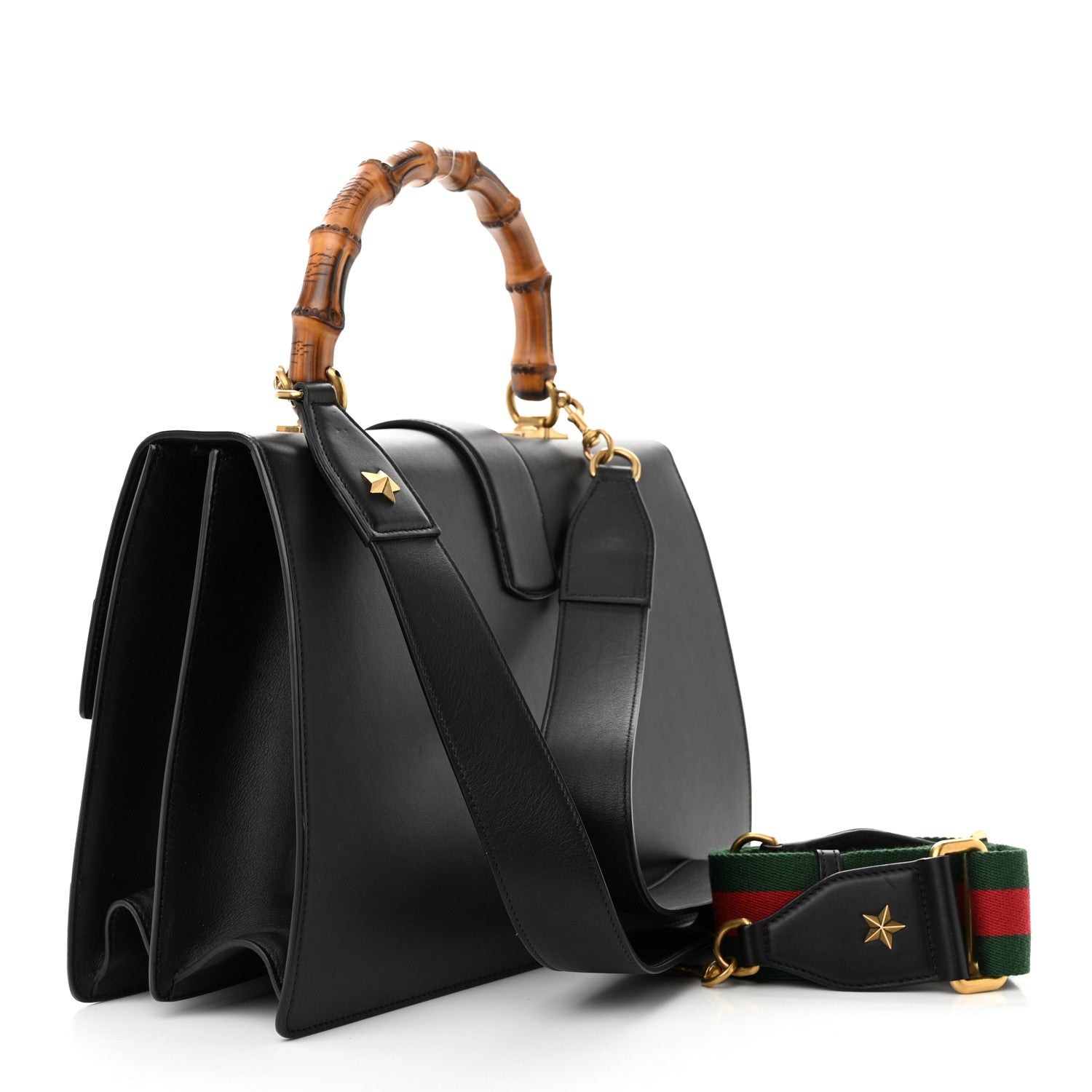 Gucci Calfskin Bamboo Web Large Dionysus Top Handle Bag Black Bright Evergreen Hibiscus Red 3 of 10