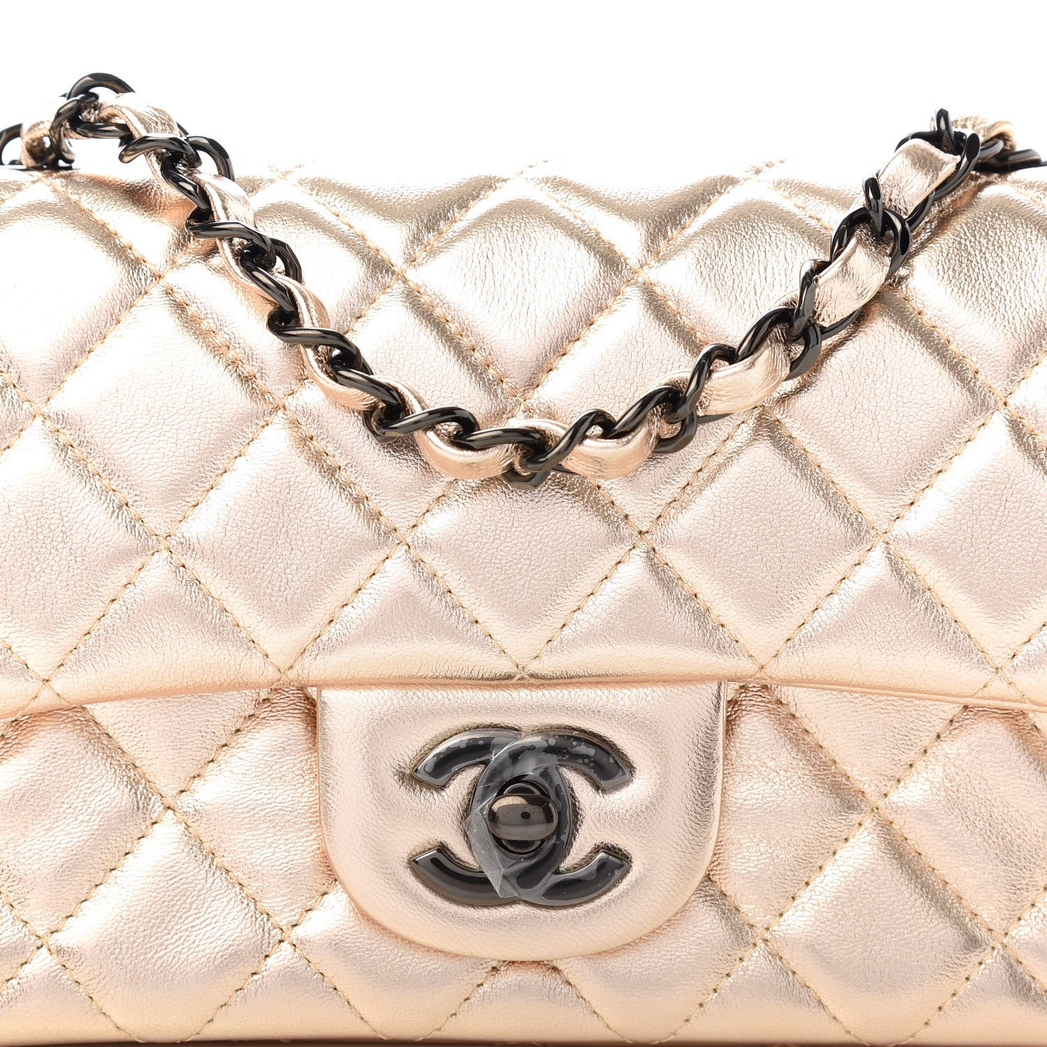 Chanel Metallic Lambskin Quilted Mini Rectangular Flap Gold Black 10 of 11