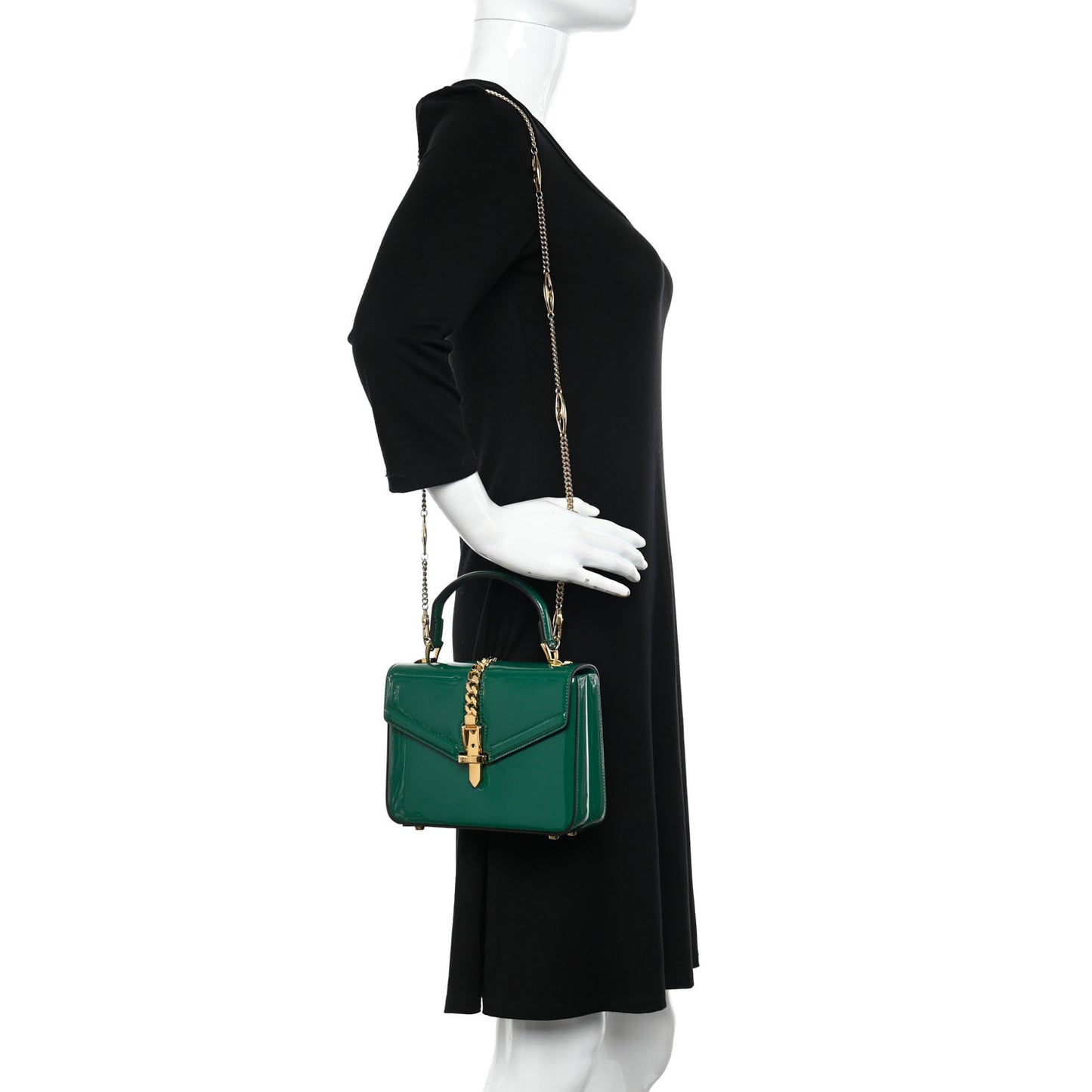 Mousse Top Patent Small Sylvie 1969 Top Handle Bag Emerald