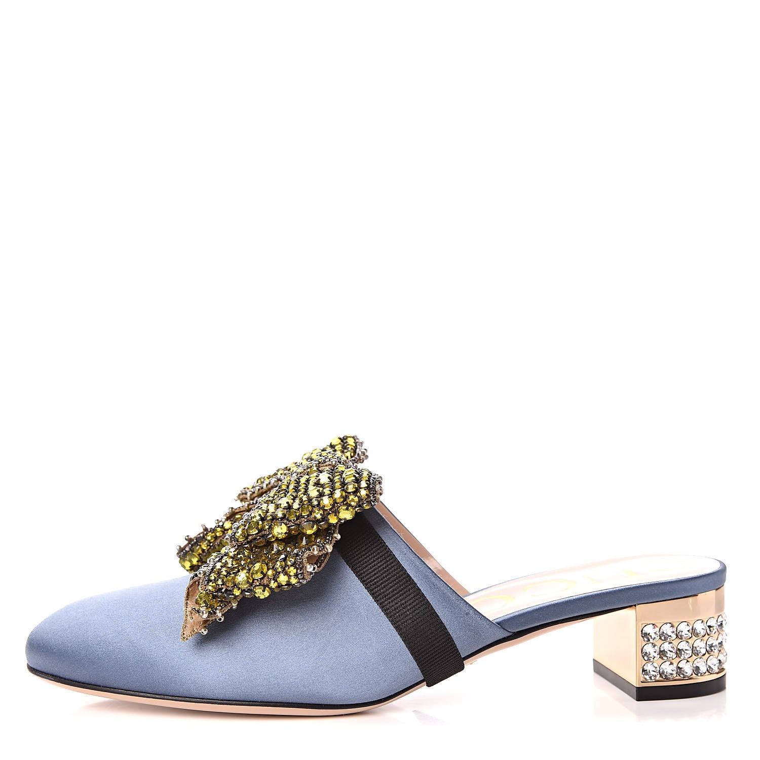 Gucci Silk Satin Crystal Embellished Bow Mules 38.5 Carta Zucchero 1 of 10