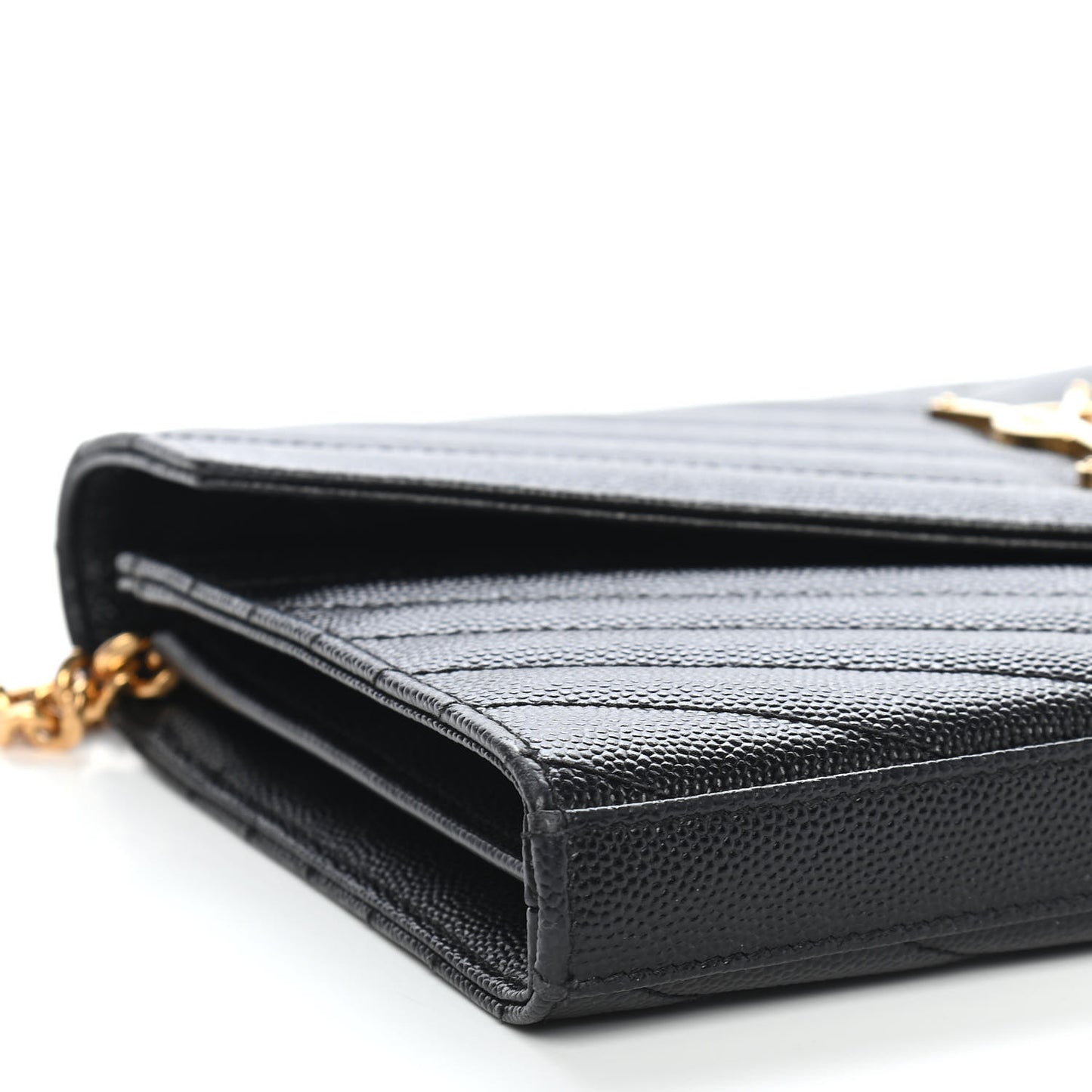 Grain De Poudre Matelasse Chevron Monogram Chain Wallet Black