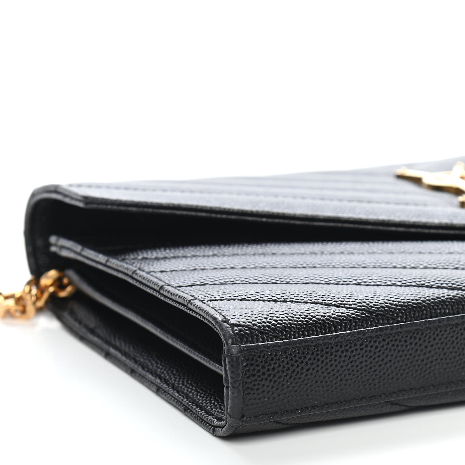 Saint Laurent Grain De Poudre Matelasse Chevron Monogram Chain Wallet Black 7 of 8