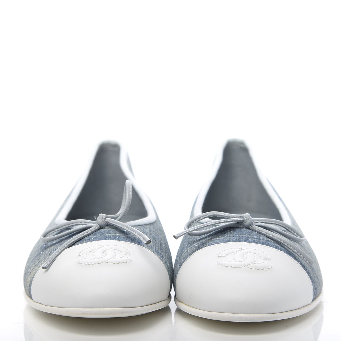 Denim Lambskin CC Cap Toe Ballerina Flats 38.5 Light Blue