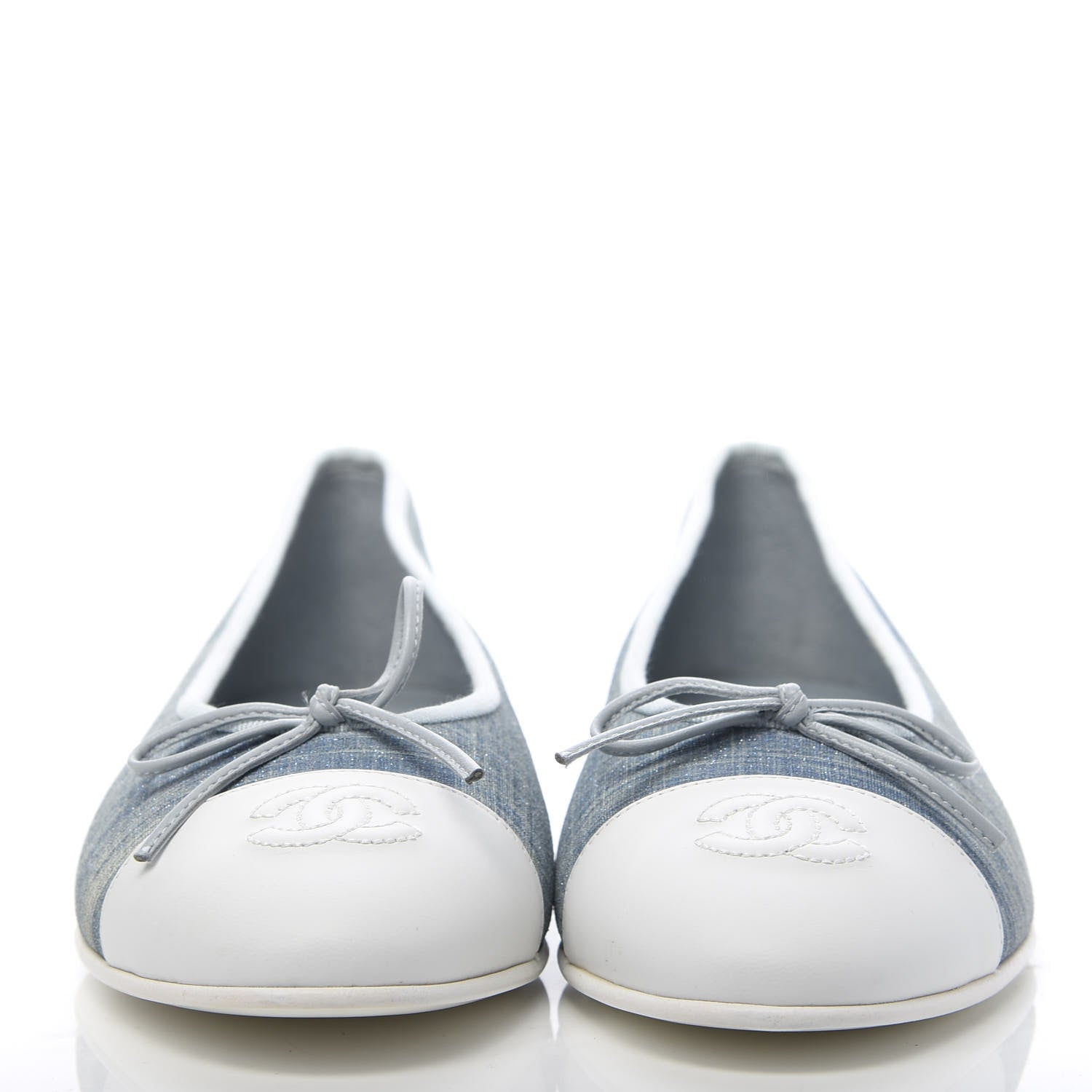 Chanel Denim Lambskin CC Cap Toe Ballerina Flats 38.5 Light Blue 2 of 9