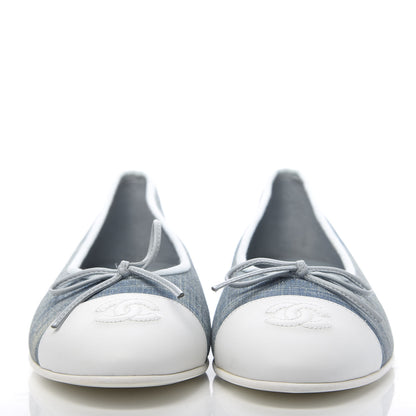 Chanel Denim Lambskin CC Cap Toe Ballerina Flats 38.5 Light Blue 2 of 9