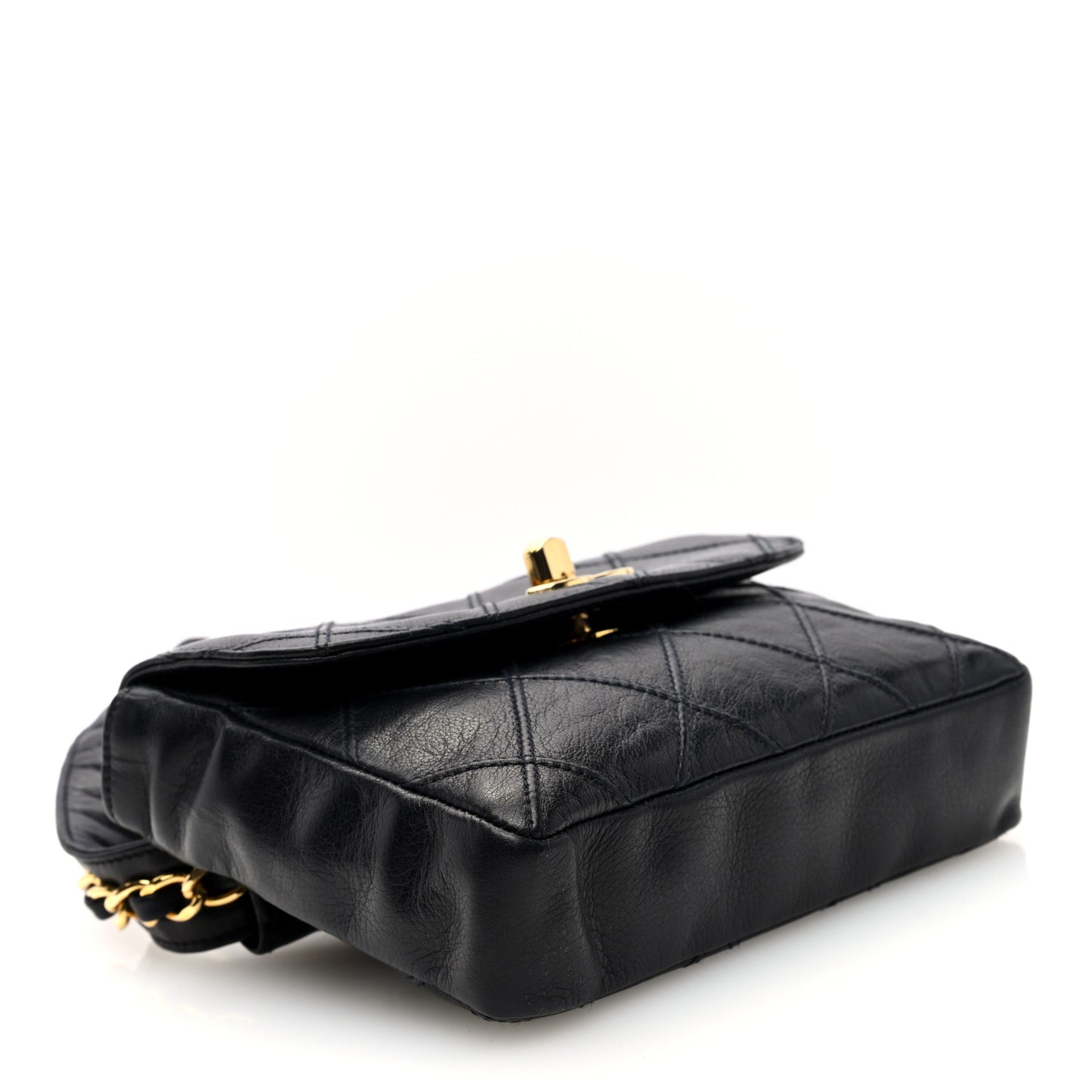 Calfskin Quilted Flap Waist Belt Bag 85 34 Black