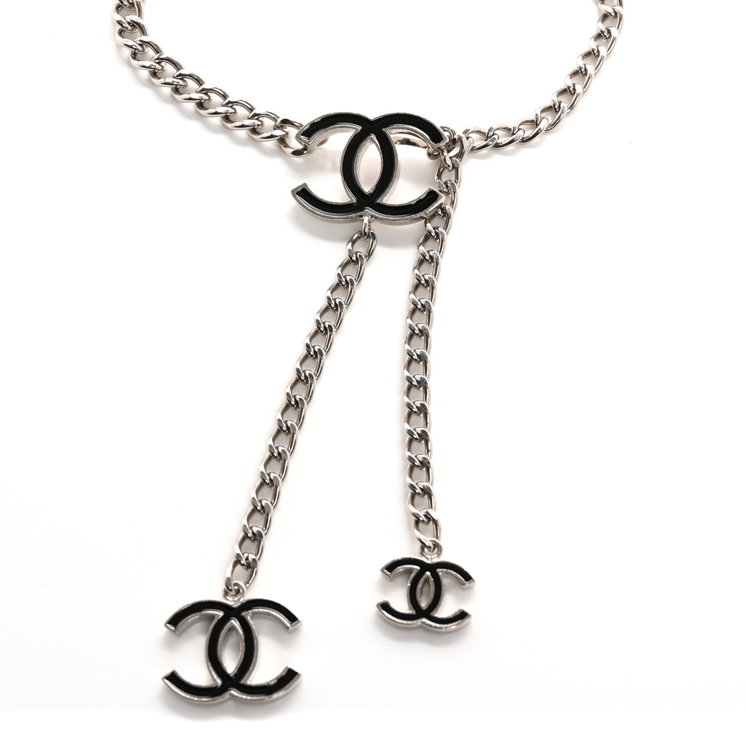 Chanel Enamel CC Chain Logo Belt Silver Black 4 of 4