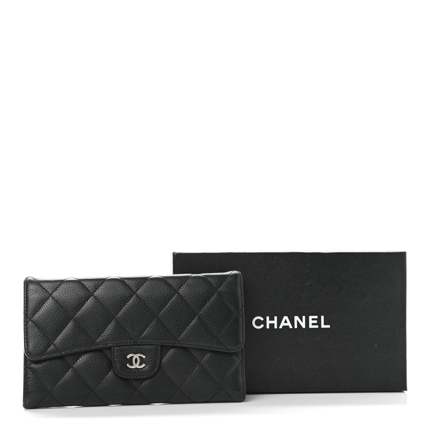 Caviar Quilted Large Flap Wallet Black