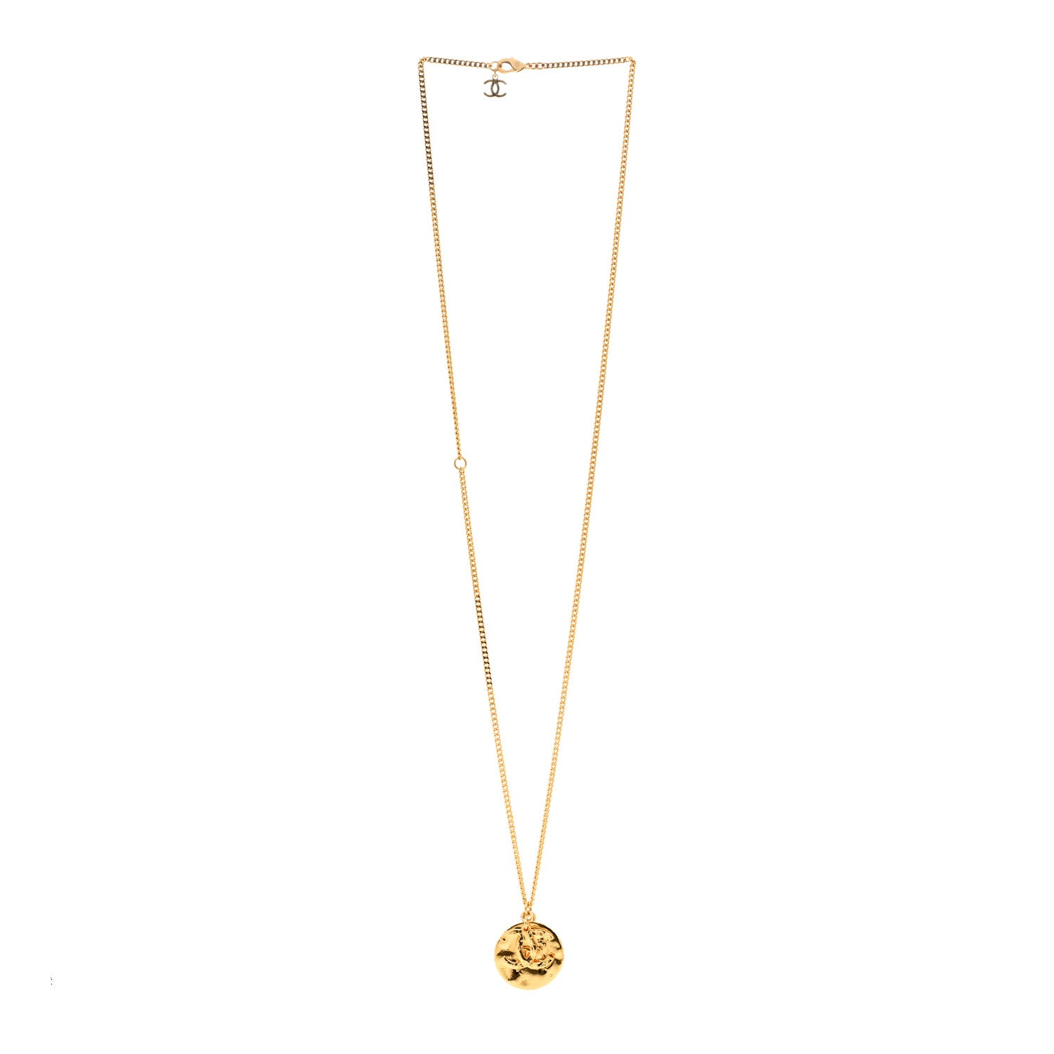 Chanel Metal Resin CC Round Pendant Necklace Gold Black 3 of 6