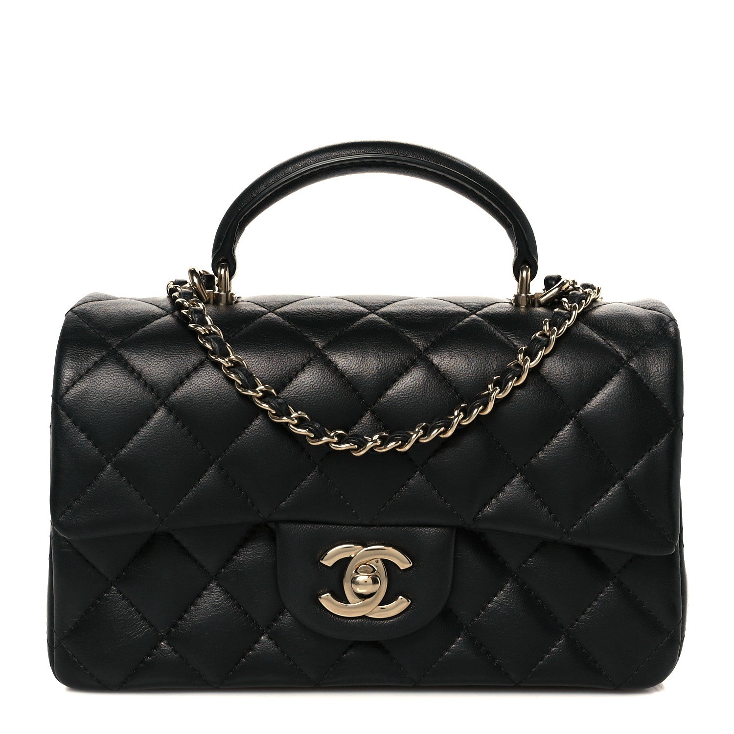 Chanel Lambskin Quilted Mini Top Handle Rectangular Flap Black 1 of 12