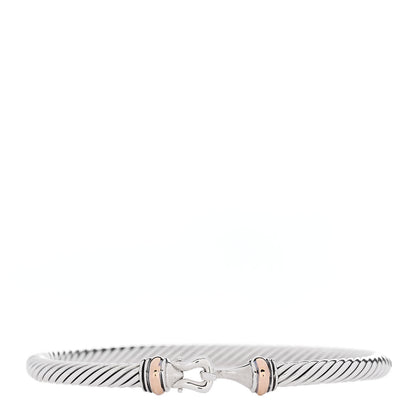 David Yurman Sterling Silver 18K Rose Gold 4mm Cable Classic Buckle Bracelet 1 of 5