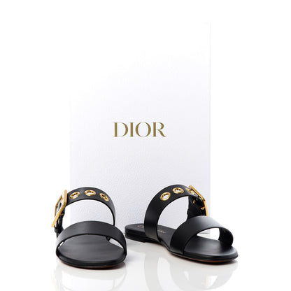 Christian Dior Calfskin D-Dior Slide Flat Sandals 36.5 Black 10 of 10