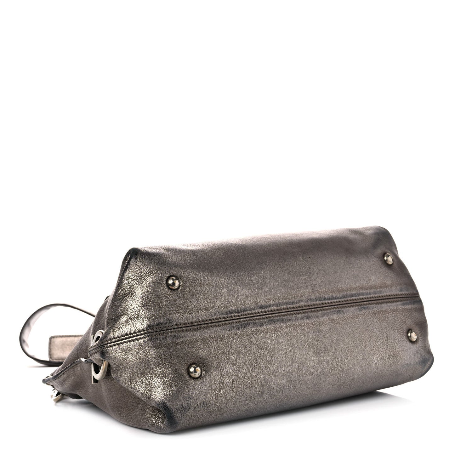 Metallic Grained Calfskin Sofia Satchel Silver