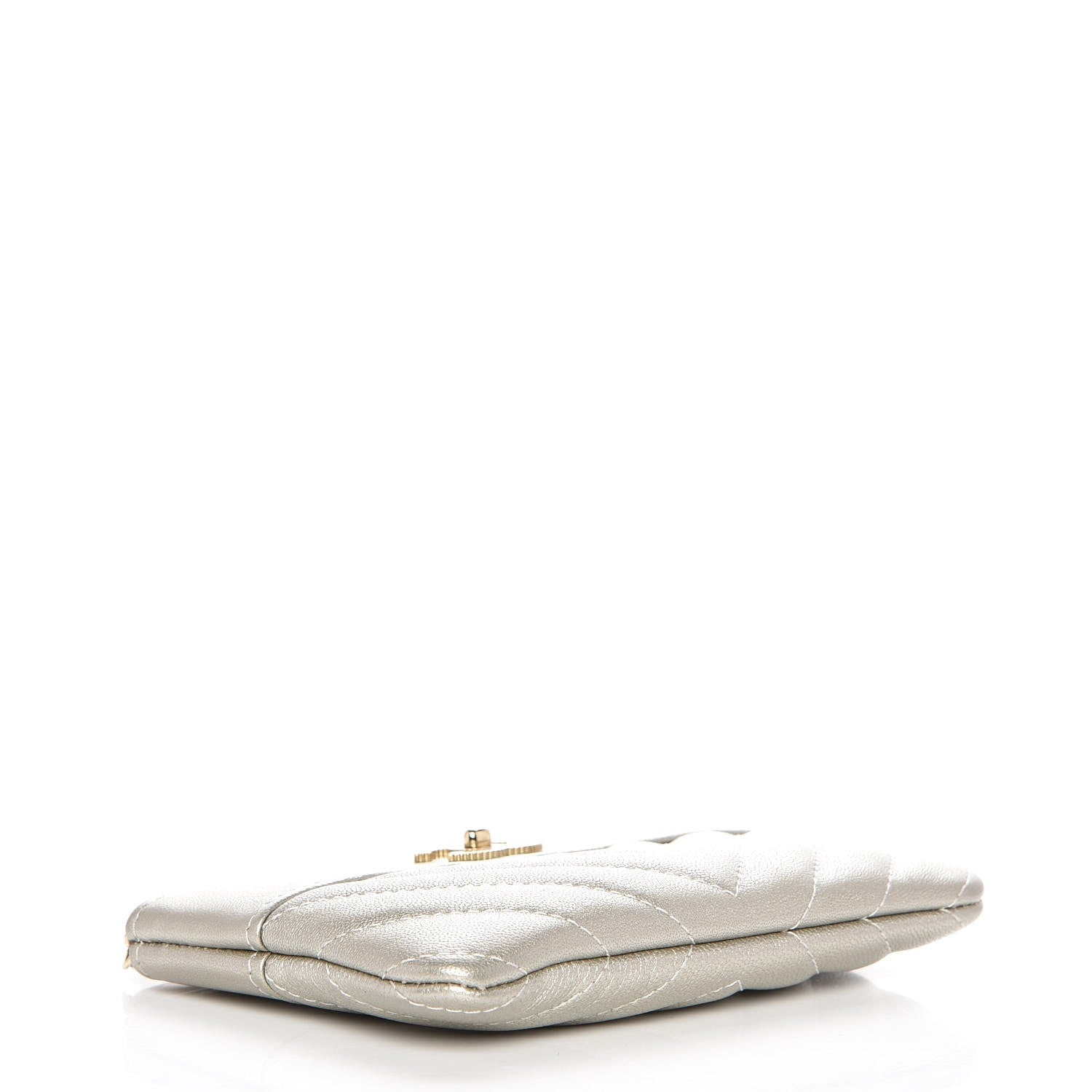 Chanel Metallic Sheepskin Chevron Quilted Small Vintage Mademoiselle Cosmetic Case Light Gold 4 of 8