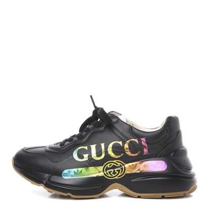 Gucci Calfskin Iridescent Logo Womens Rhyton Sneakers 36.5 Black 1 of 10