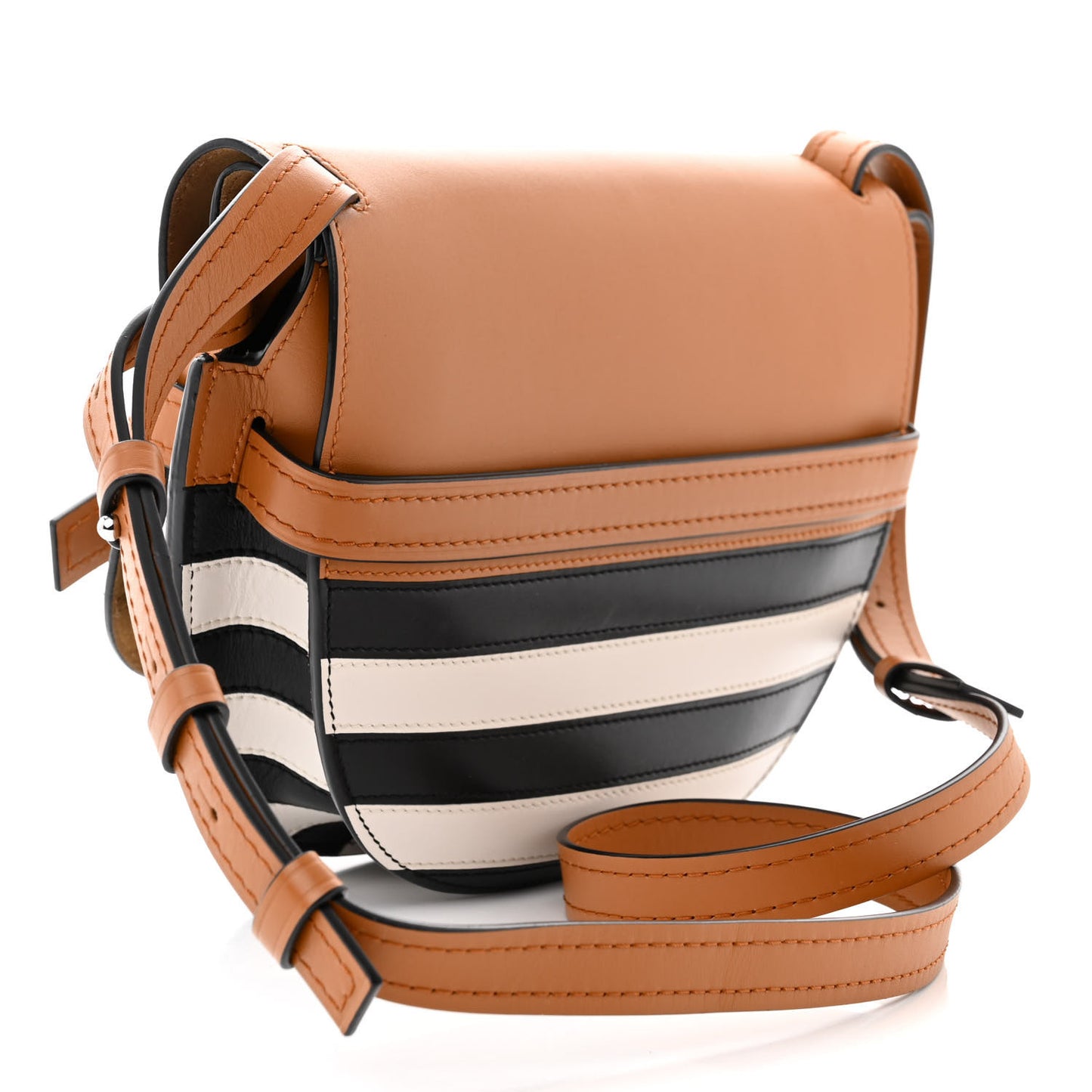 Calfskin Marine Stripe Small Gate Crossbody Bag Tan