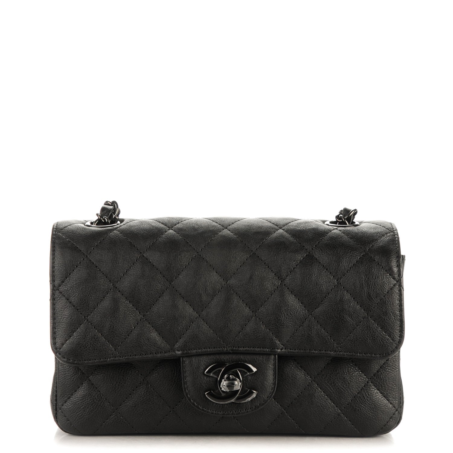 Chanel Crumpled Calfskin Quilted Mini Rectangular Flap So Black 1 of 8