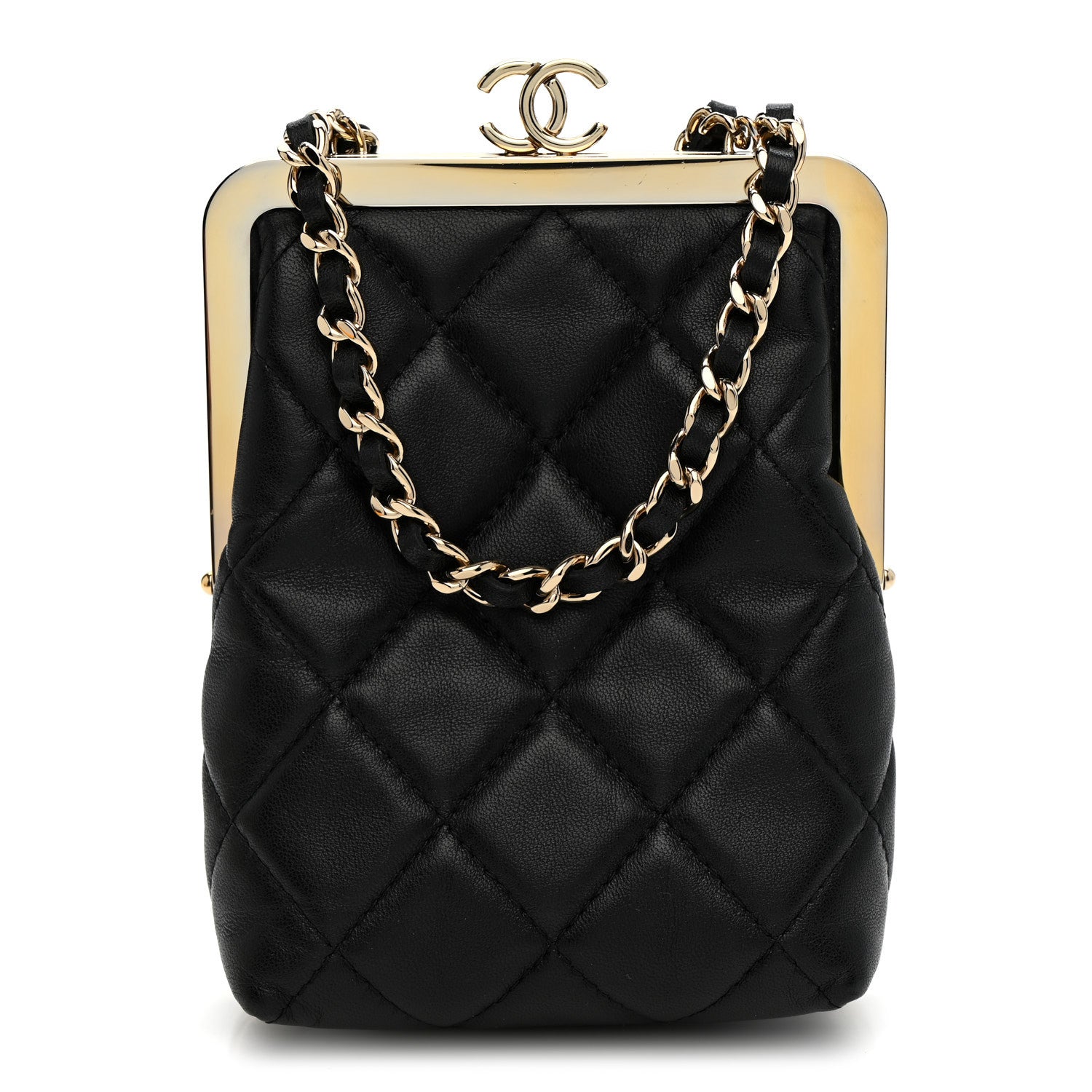 Chanel Lambskin Plexi Quilted CC Evening Clutch With Chain Black 1 of 12