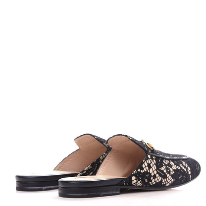 Gucci Lace Malaga Kid Womens Princetown Slippers 40 Black Skin Rose 4 of 11