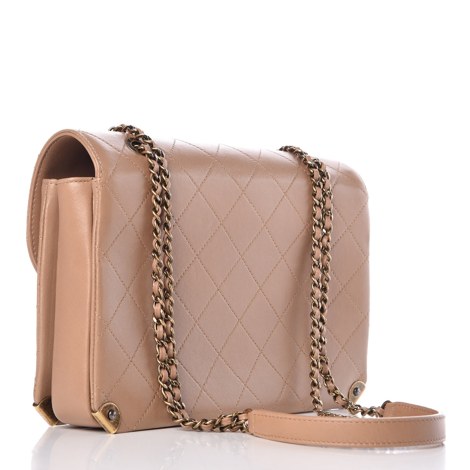 Chanel Shiny Lambskin Quilted Around The Corner Flap Beige 3 of 7