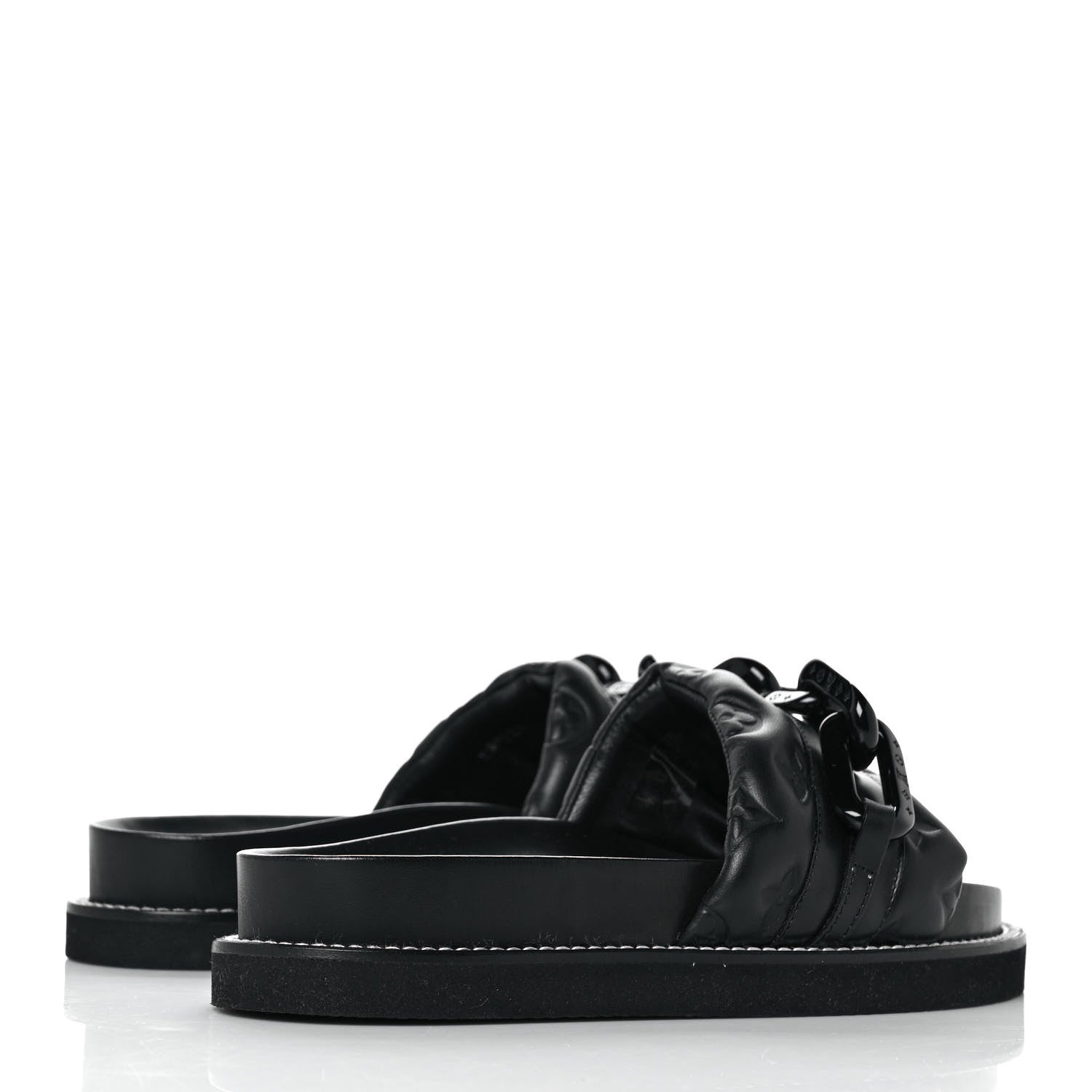 Louis Vuitton Calfskin Embossed Monogram Sunset Flat Comfort Mule 39 Black 4 of 9