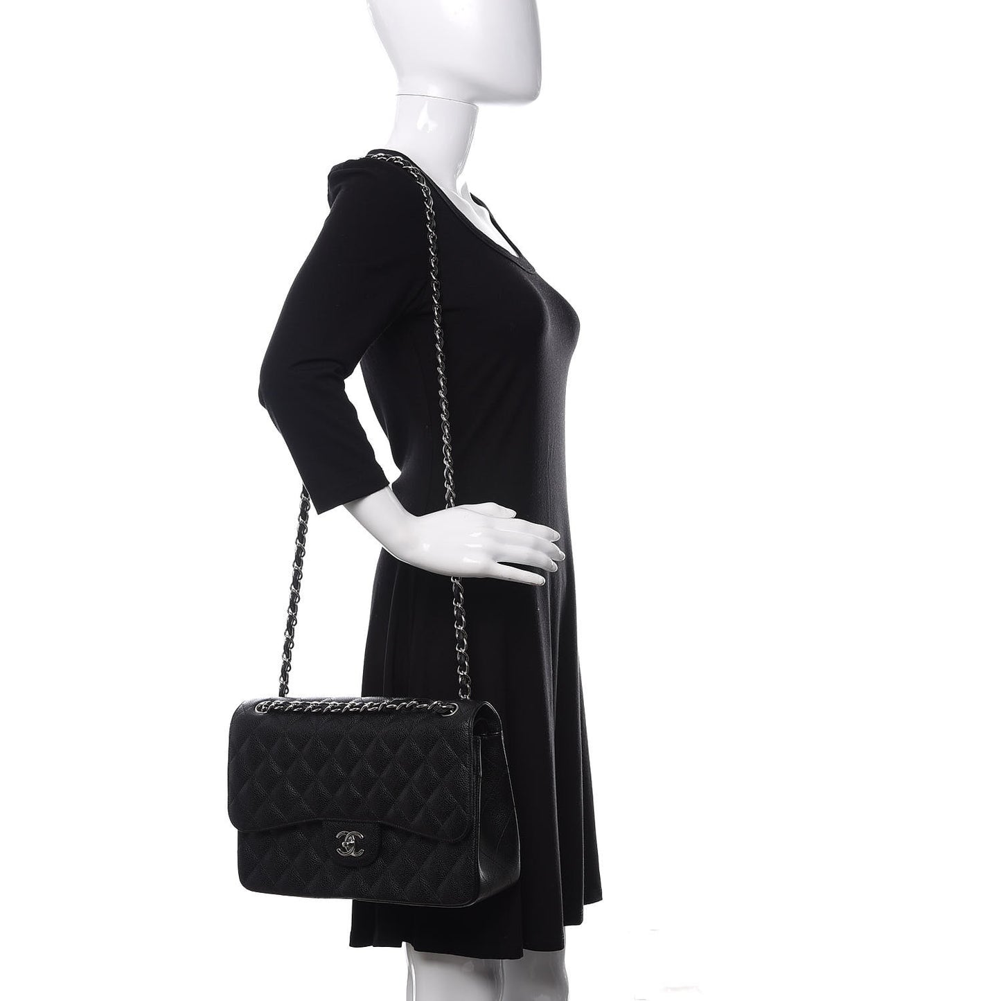 Caviar Quilted Jumbo Double Flap Black