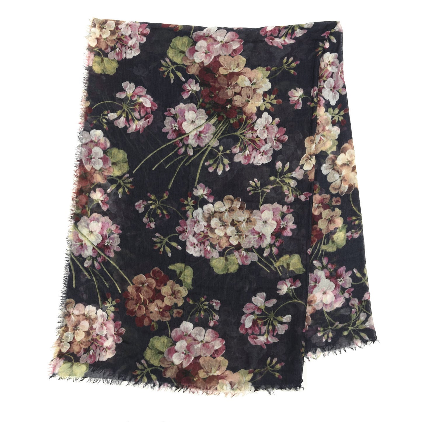 Cashmere Wool Floral Shawl Midnight Blue Pink