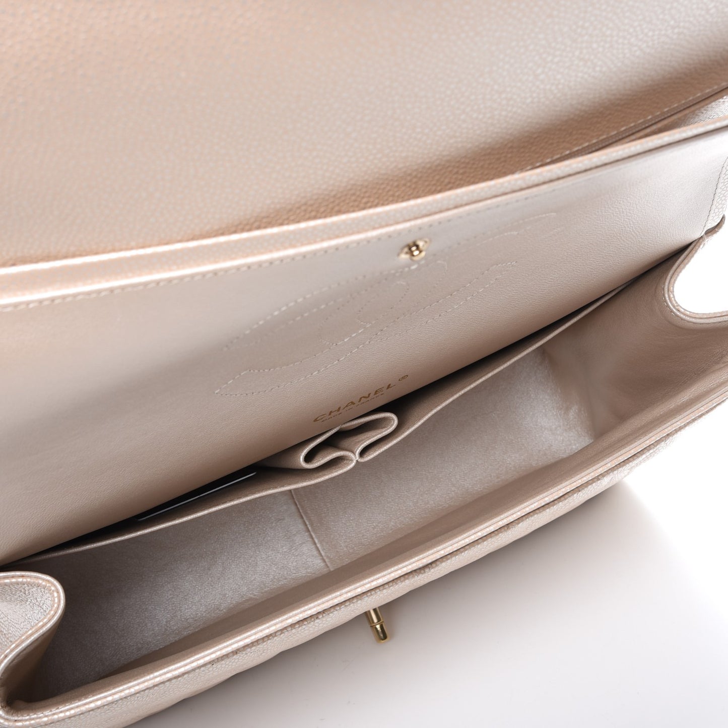 Metallic Caviar Maxi Double Flap Light Gold