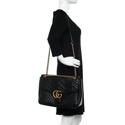 Gucci Calfskin Matelasse Large GG Marmont Shoulder Bag Black 2 of 9