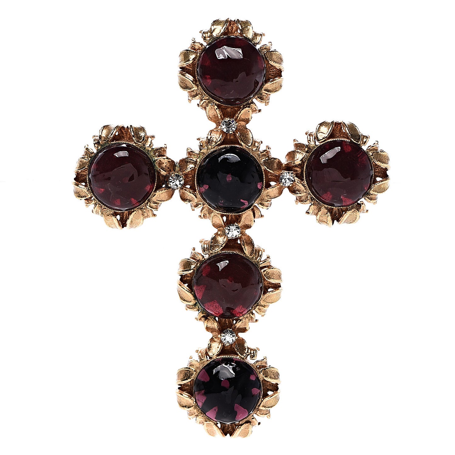 Gripoix Crystal Cross Brooch Burgundy Gold