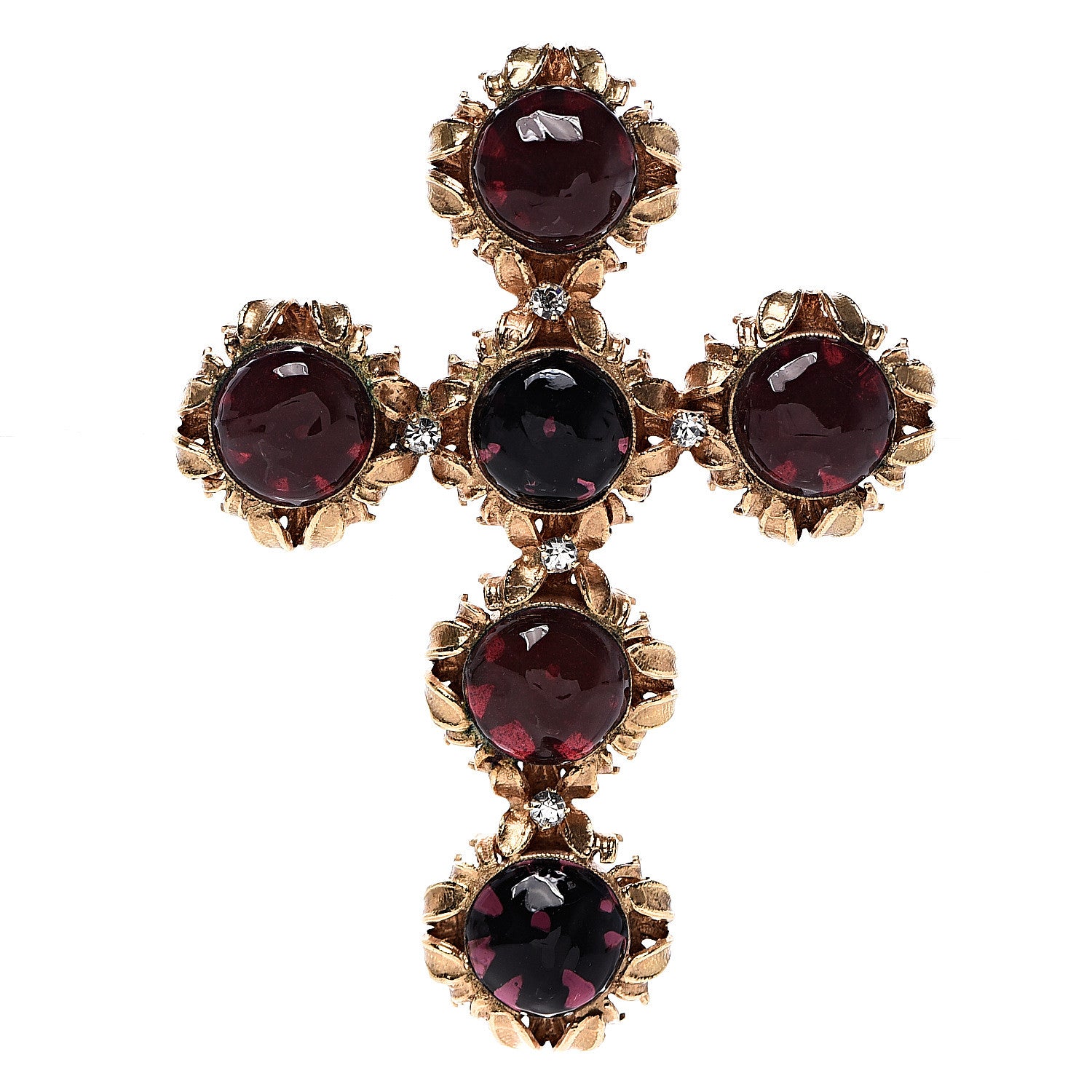 Chanel Gripoix Crystal Cross Brooch Burgundy Gold 1 of 3