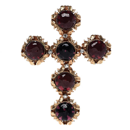 Chanel Gripoix Crystal Cross Brooch Burgundy Gold 1 of 3