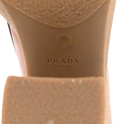 Prada Calfskin Metal Triangle Logo Flow Heeled Loafers 36 Caramel 11 of 18