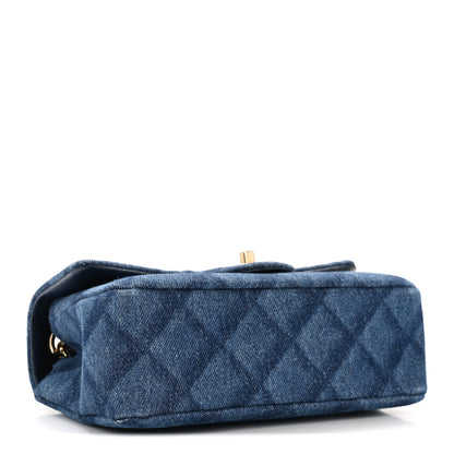 Chanel Printed Denim Quilted Mini Rectangular Flap Dark Blue 4 of 12