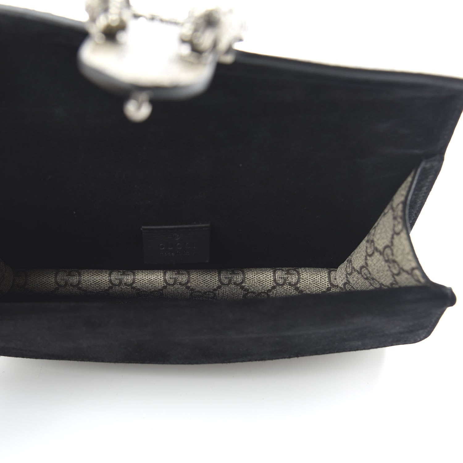 Gucci GG Supreme Monogram Suede Crystal Small Dionysus Shoulder Bag Beige Ebony Black 5 of 10
