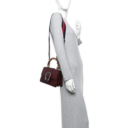 Gucci Dollar Calfskin Crystal Web Mini Dionysus Bamboo Top Handle Bag Vintage Bordeaux Black Diamond 2 of 12