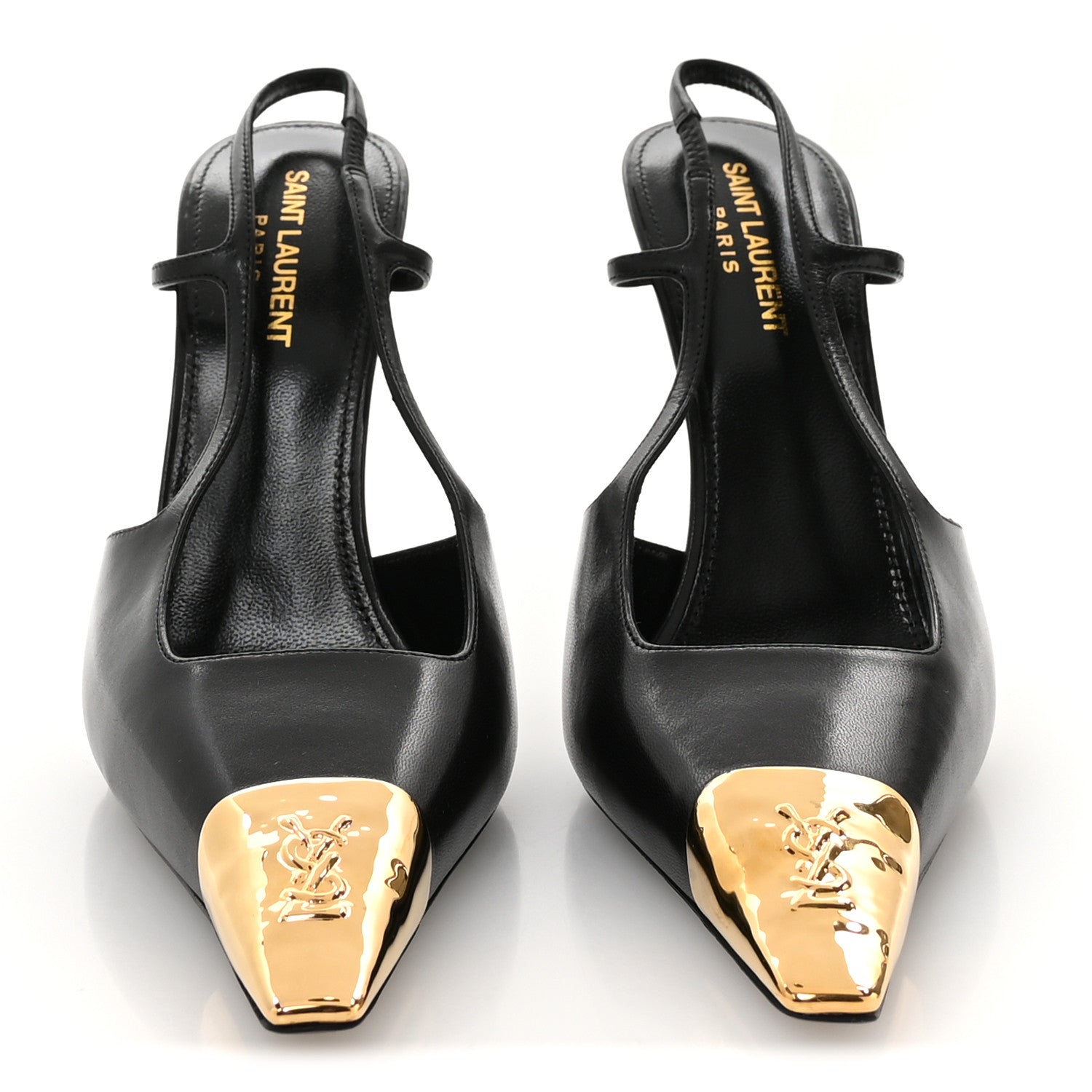 Saint Laurent Calfskin Metallic Toe Slingback Strap Heels  39.5 Black 3 of 8