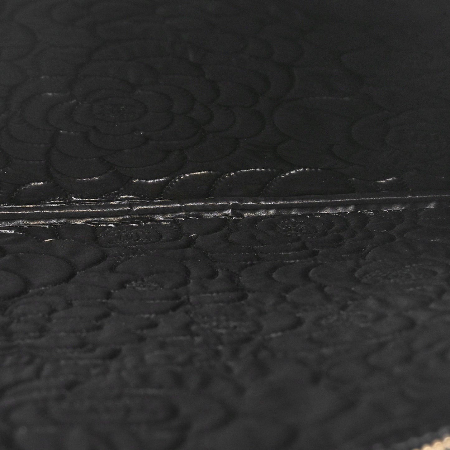 Lambskin Camellia Embossed Large Cosmetic Case Black Gold