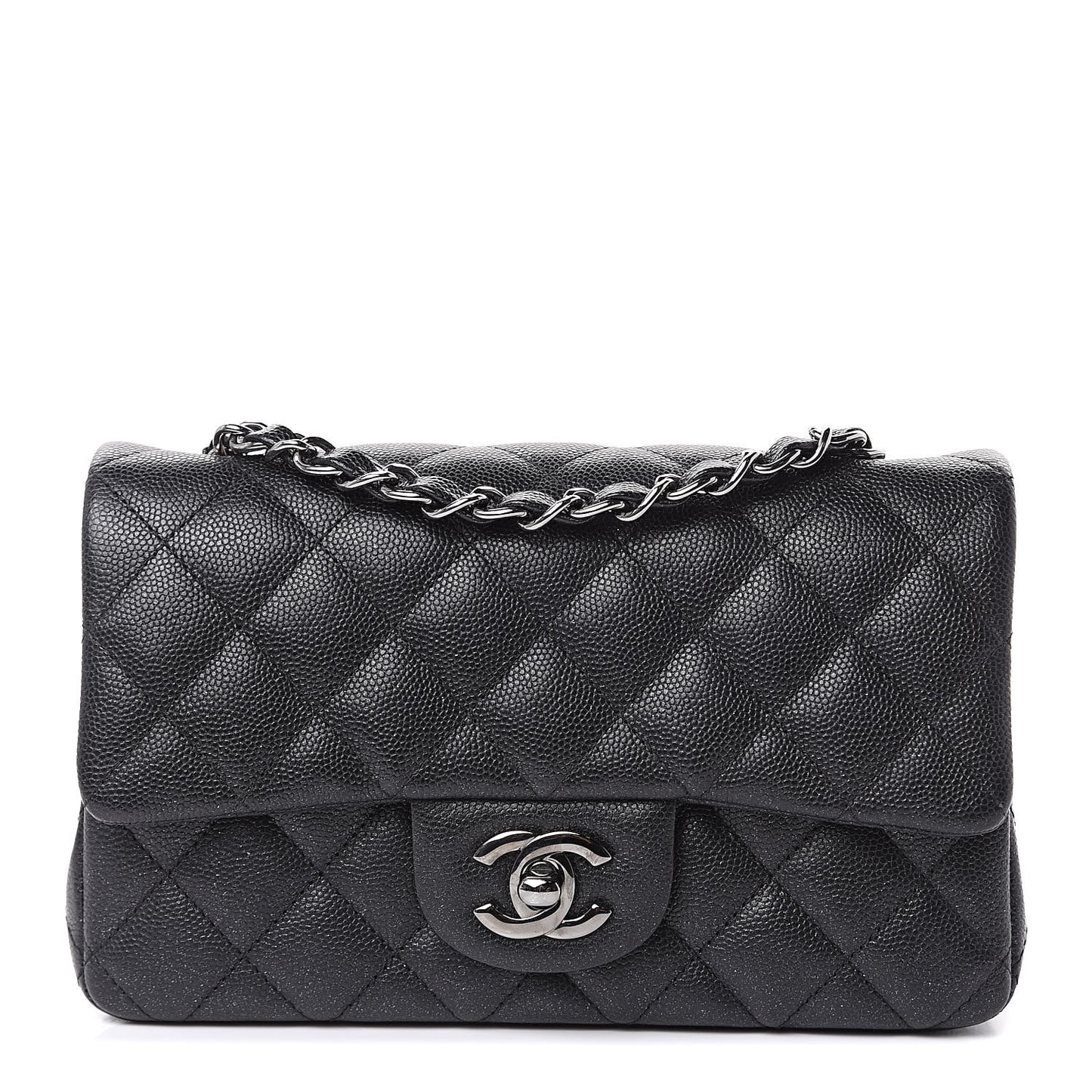 Iridescent Caviar Quilted Mini Rectangular Flap Black