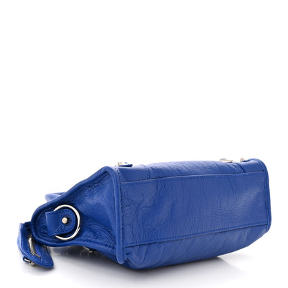 Balenciaga Agneau Classic Silver Hardware Mini City Logo Strap Bleu Electric Black 5 of 11