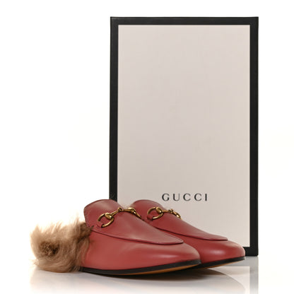 Gucci Calfskin Fur Womens Princetown Slippers 36 Lipstick Rose Natural 7 of 7