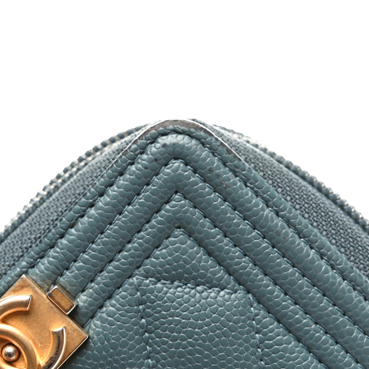 Caviar Quilted Boy Zip Around Coin Purse Wallet Blue