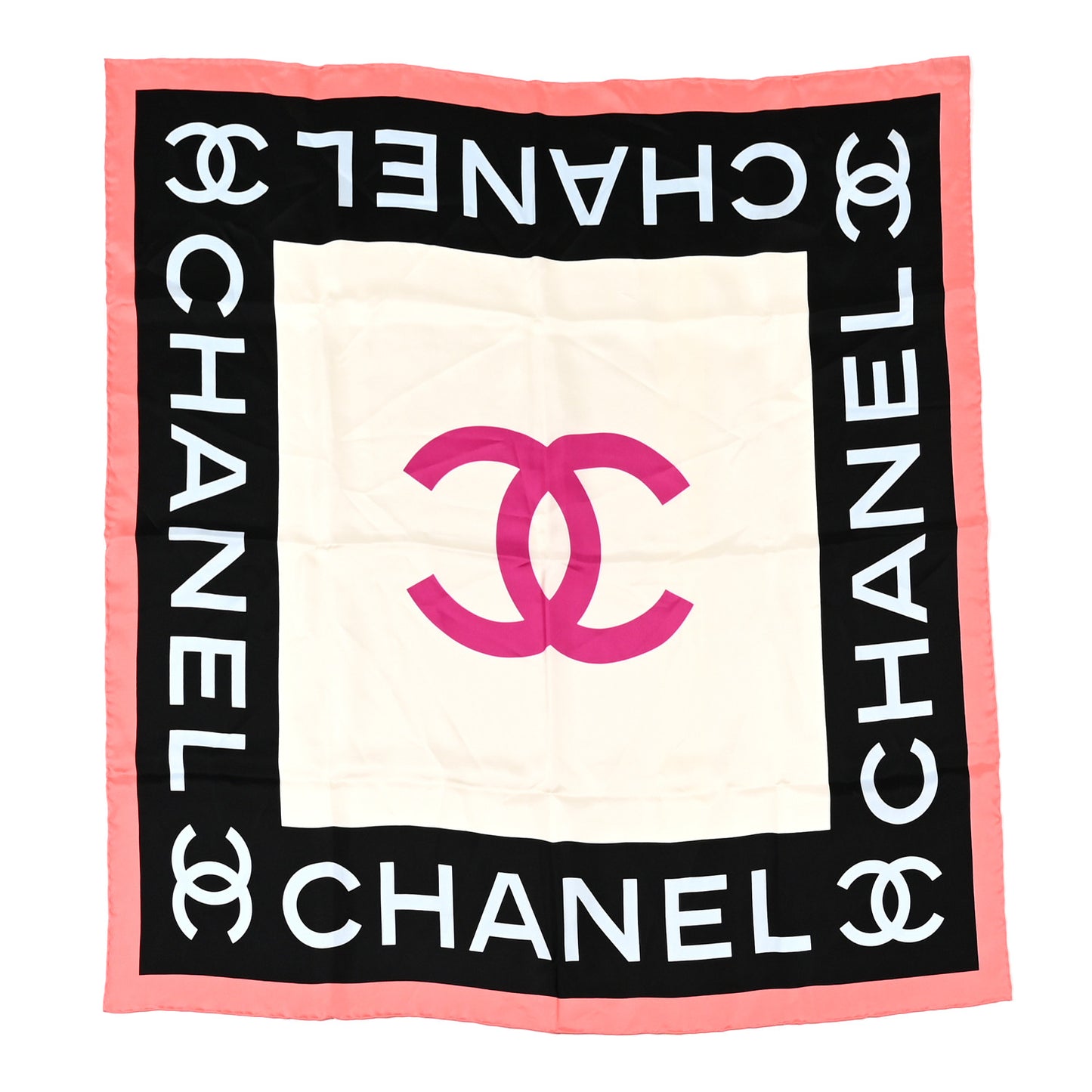 Silk CC Logo Square Scarf Ecru Black Pink