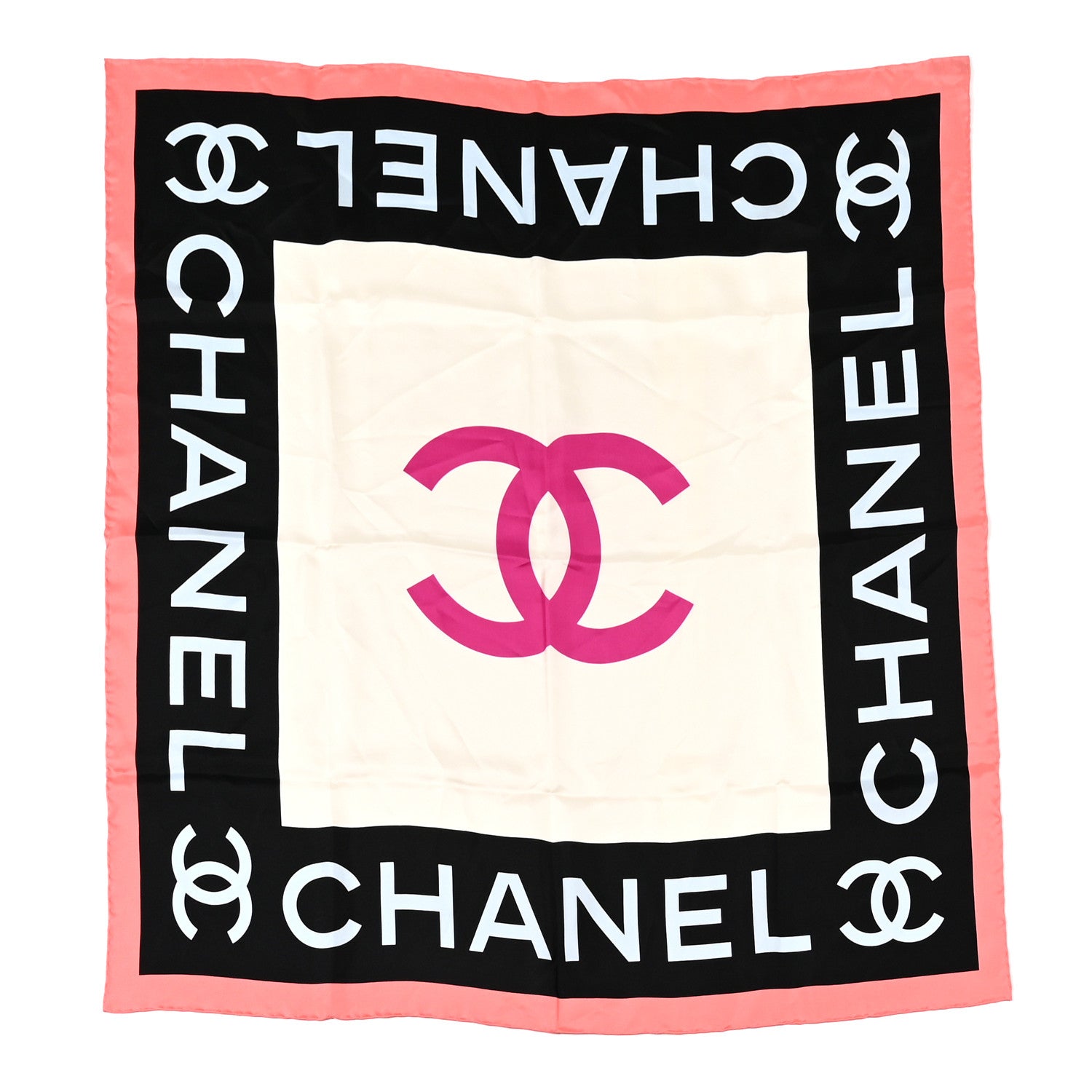 Chanel Silk CC Logo Square Scarf Ecru Black Pink 1 of 5