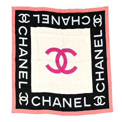 Chanel Silk CC Logo Square Scarf Ecru Black Pink 1 of 5