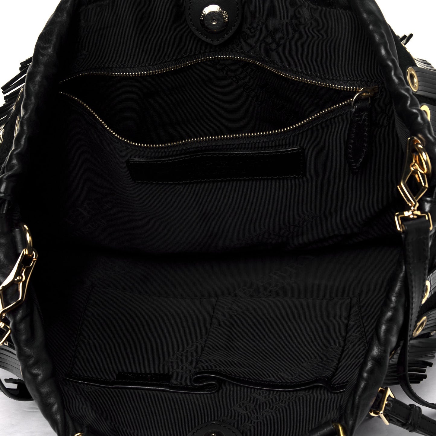 Calf Hair Patent Grommet Fringe Big Crush Tote Black
