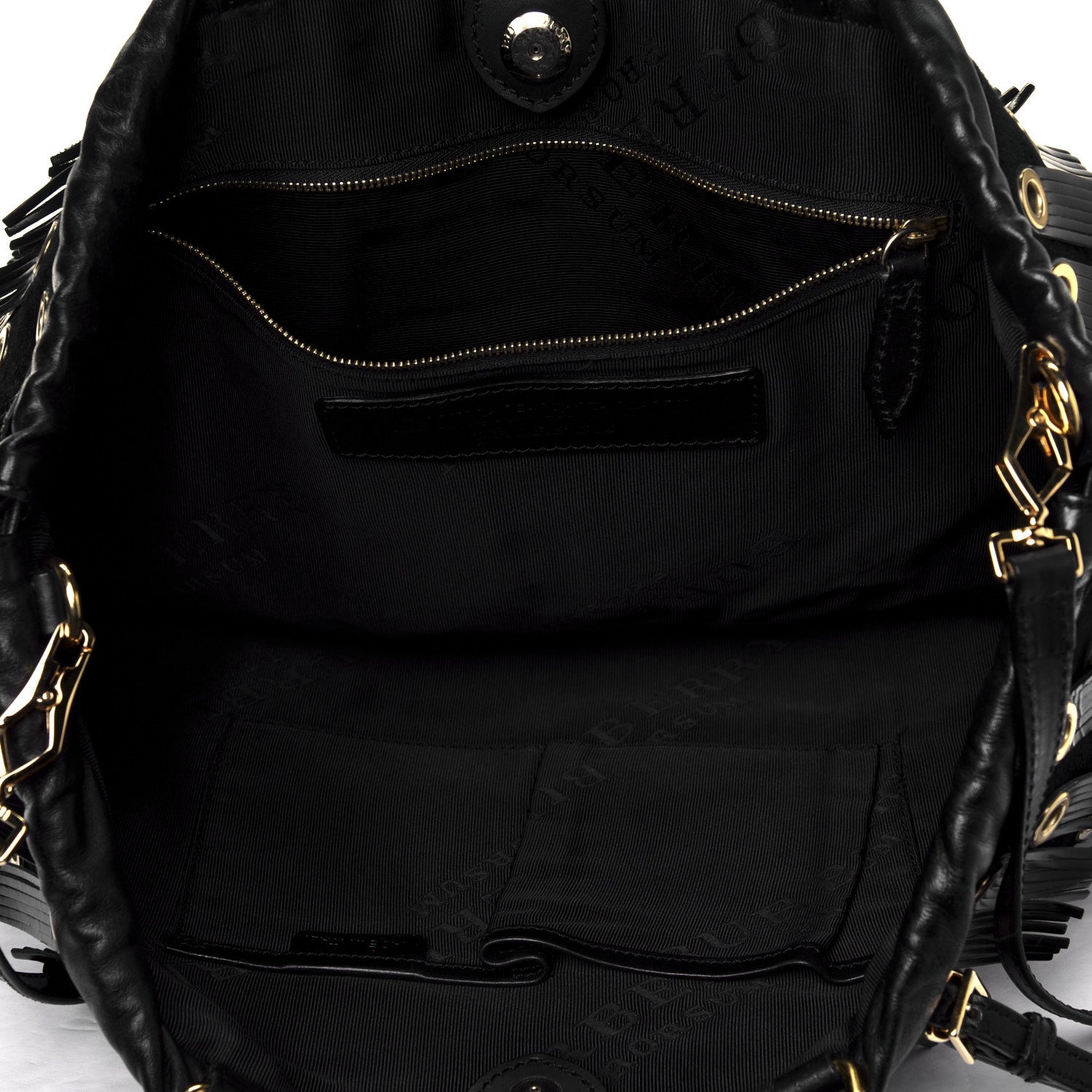 Burberry Calf Hair Patent Grommet Fringe Big Crush Tote Black 4 of 7