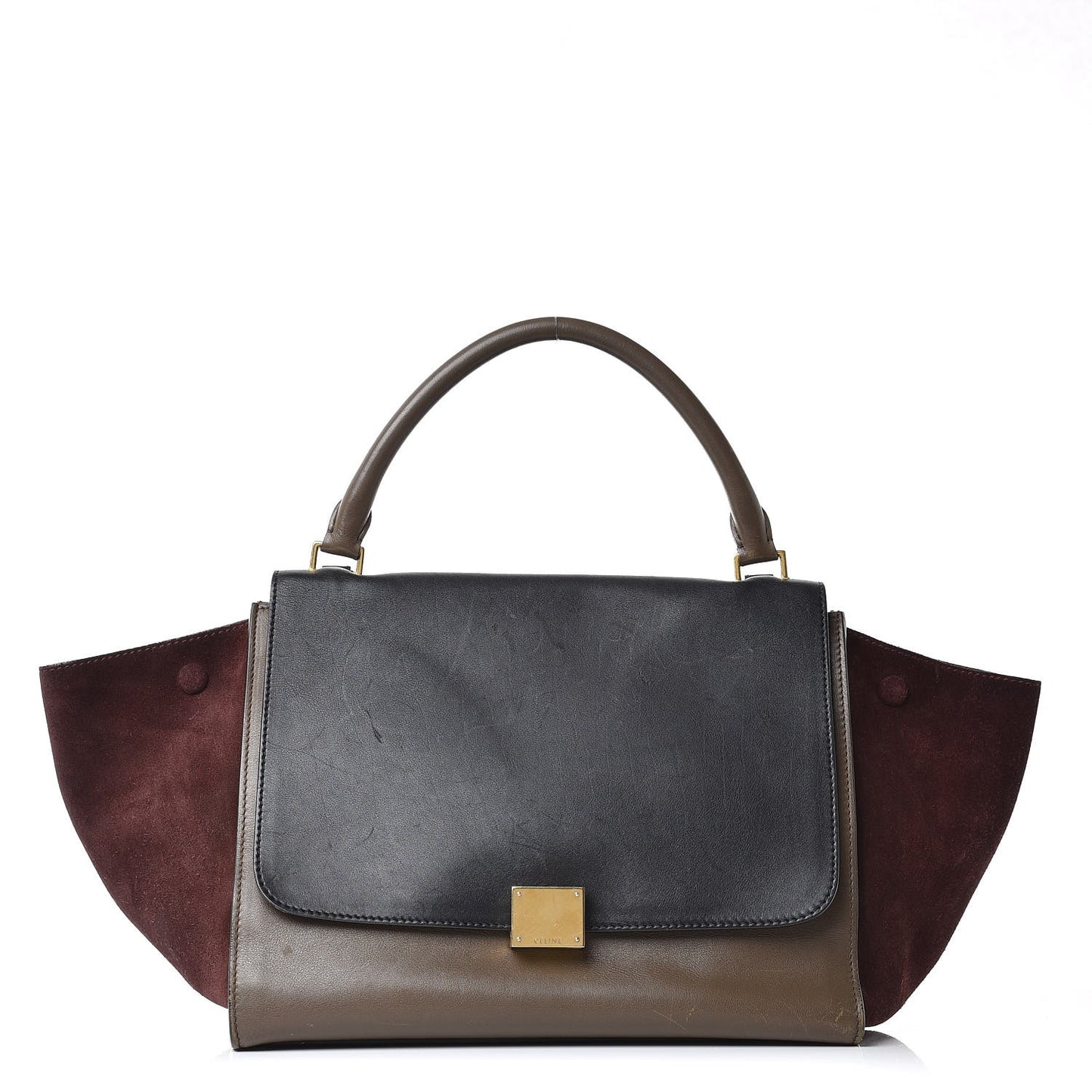 Smooth Calfskin Suede Medium Tri-Color Trapeze Burgundy